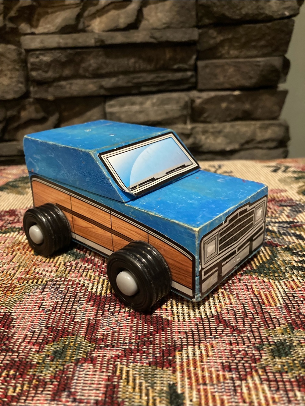 Vintage Blue Wooden Toy Truck